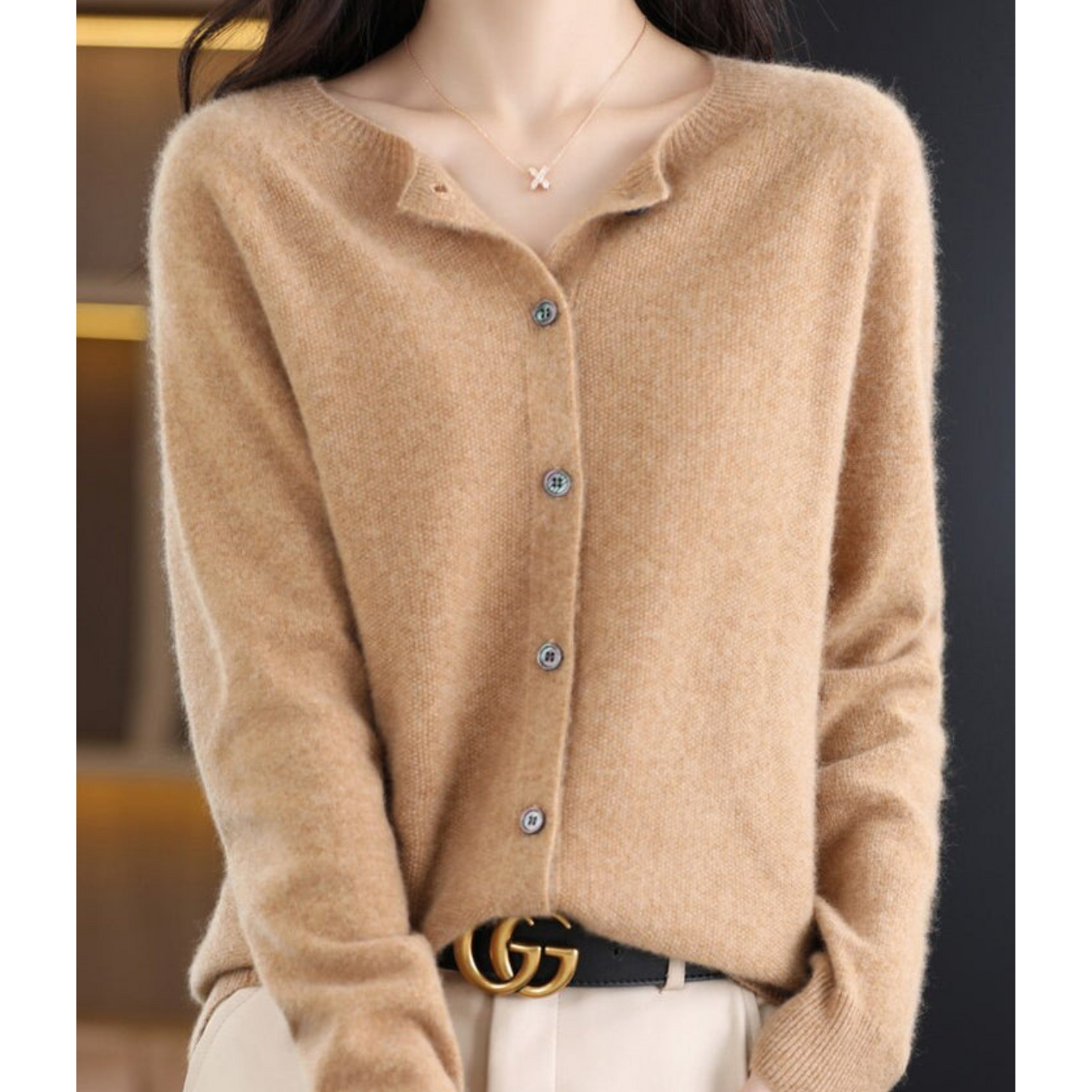 Women's Button-Up Cardigan with Long Sleeves