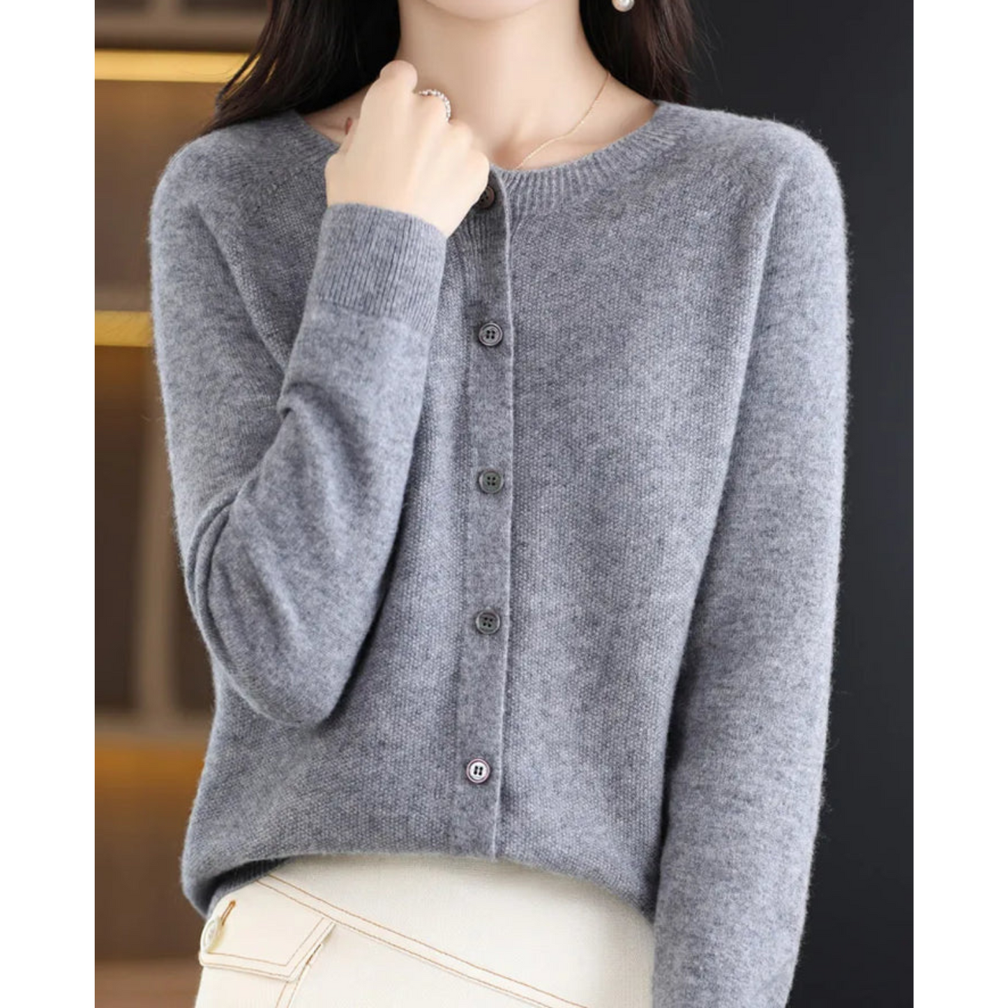 Women's Button-Up Cardigan with Long Sleeves