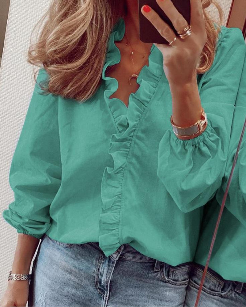 Women’s Ruffle Blouse with V-Neck