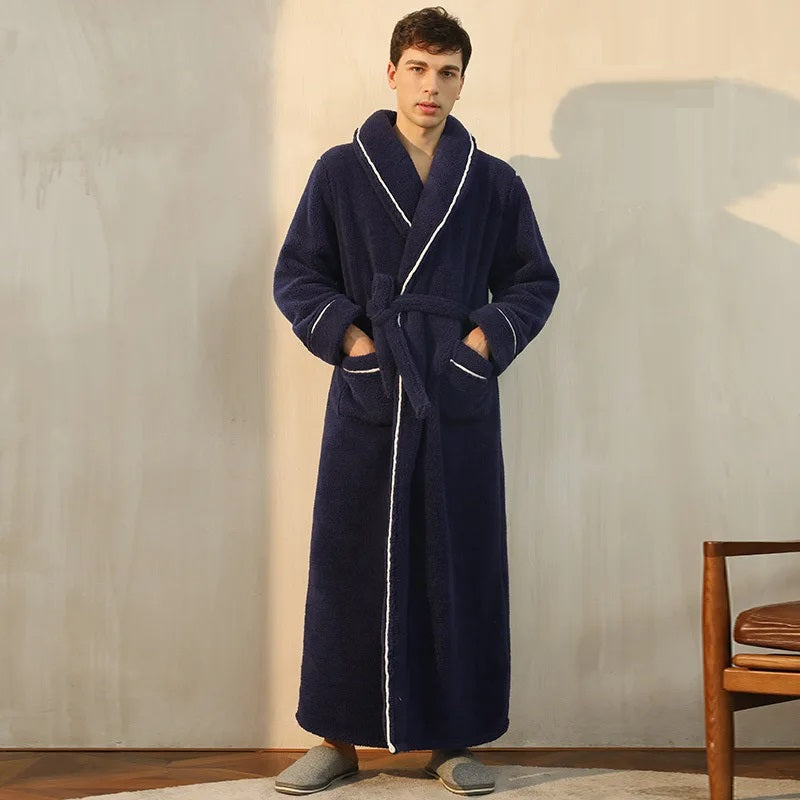 Men's Bathrobe with Wrap Collar