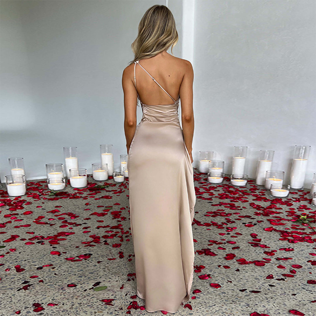 Women's Long Dress with One Shoulder Design