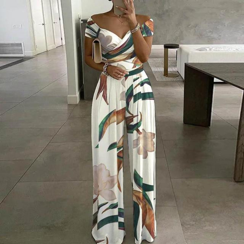 Women's Printed Jumpsuit with Off-Shoulder