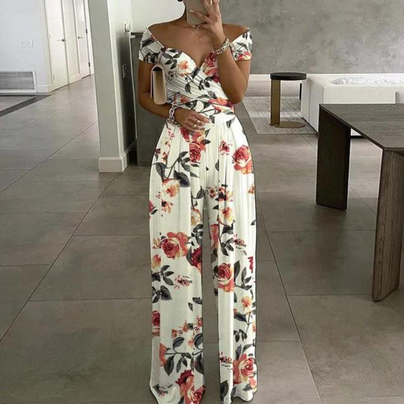 Women's Printed Jumpsuit with Off-Shoulder