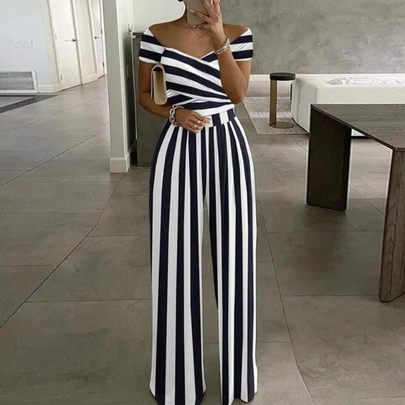 Women's Printed Jumpsuit with Off-Shoulder