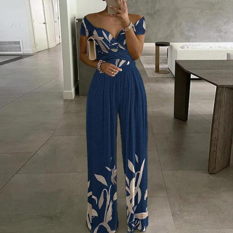 Women's Printed Jumpsuit with Off-Shoulder