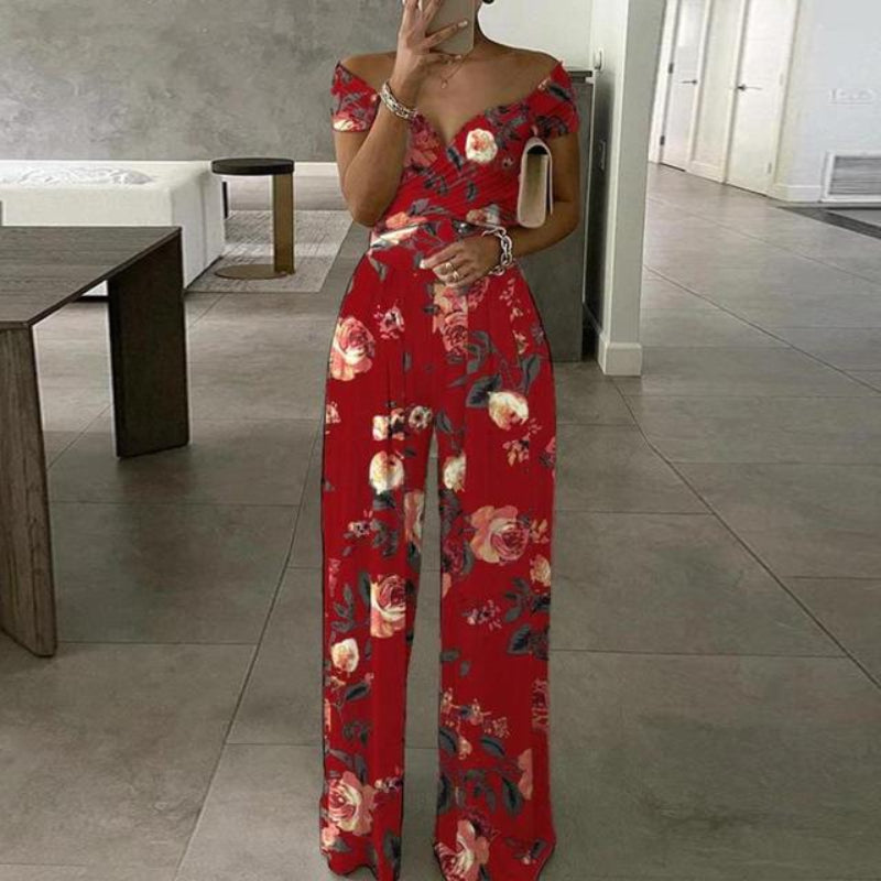 Women's Printed Jumpsuit with Off-Shoulder