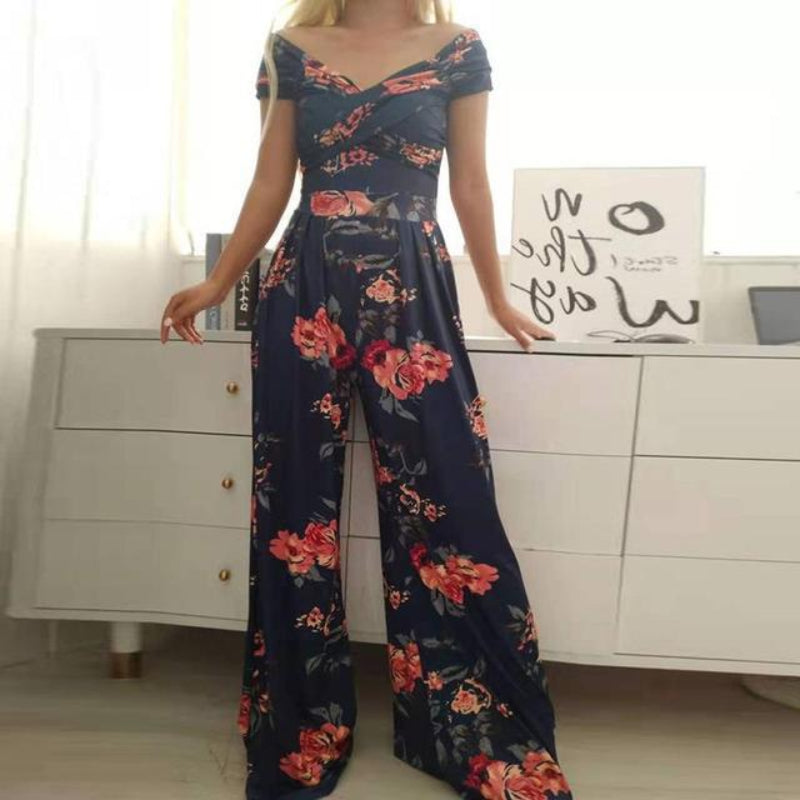 Women's Printed Jumpsuit with Off-Shoulder