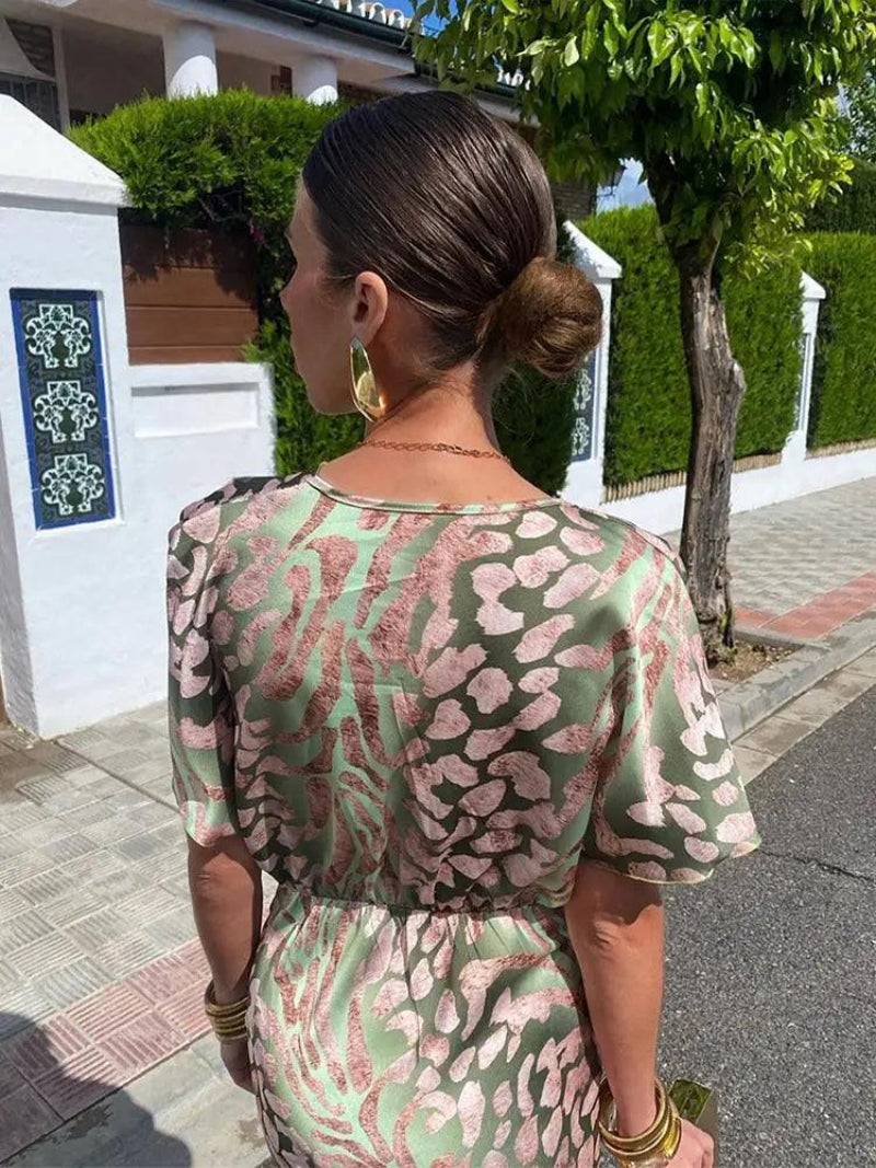Women's Floral Midi Dress with Pleated Detail