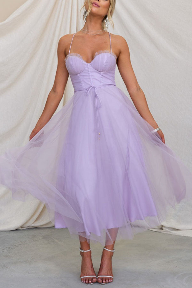 Women's Midi Dress with Sweetheart Neckline