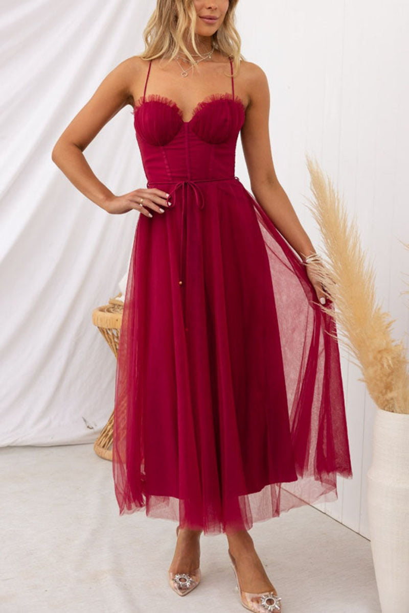Women's Midi Dress with Sweetheart Neckline