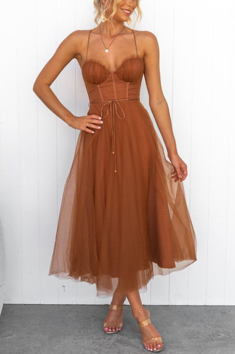 Women's Midi Dress with Sweetheart Neckline