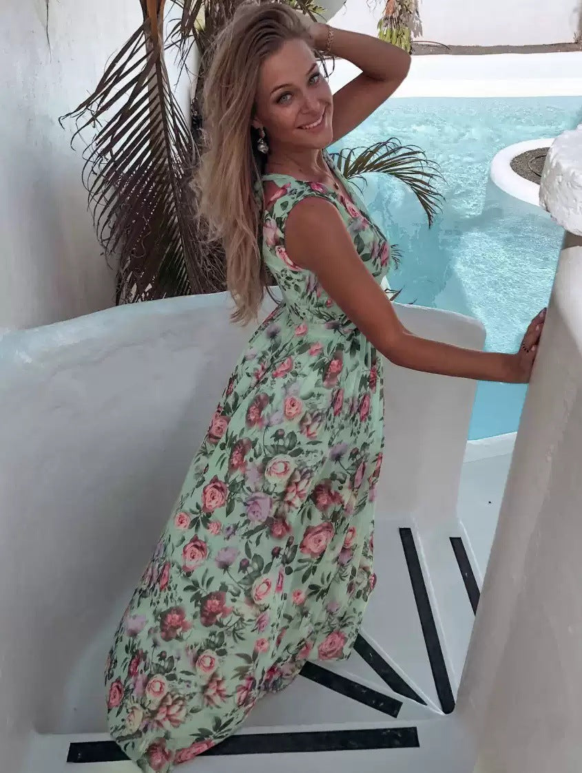 Women's Printed Maxi Dress with Slit