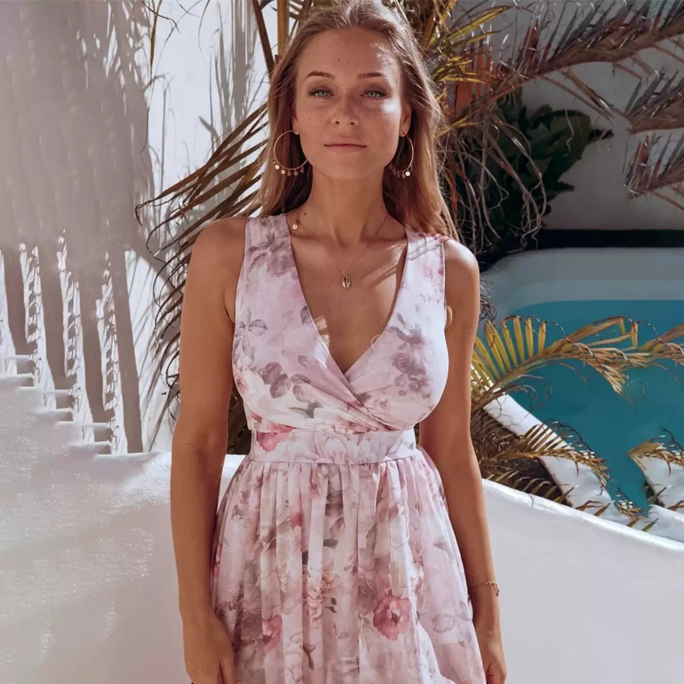 Women's Printed Maxi Dress with Slit
