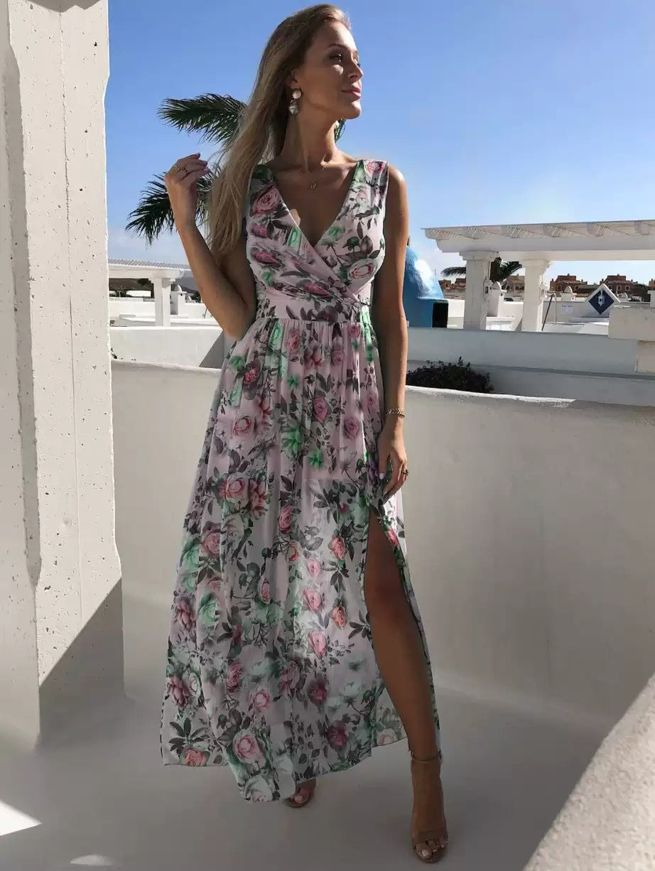 Women's Printed Maxi Dress with Slit