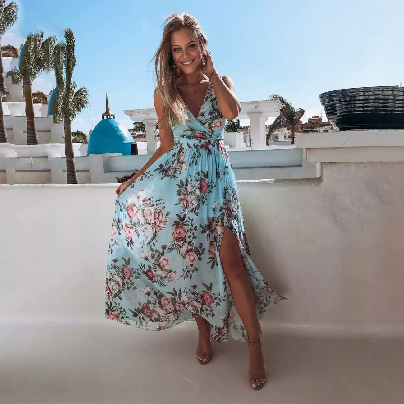 Women's Printed Maxi Dress with Slit