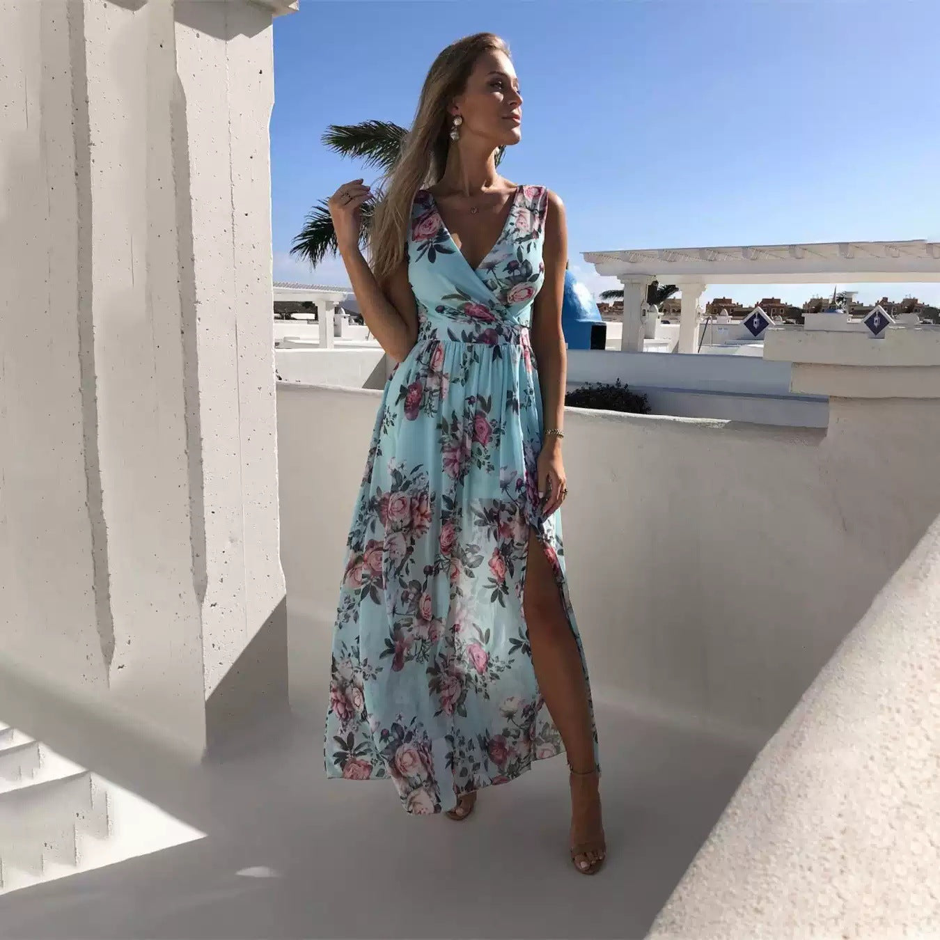 Women's Printed Maxi Dress with Slit