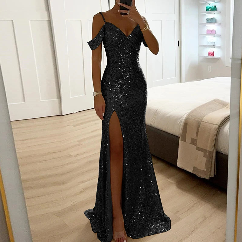 Women’s Off-Shoulder Gown with High Slit