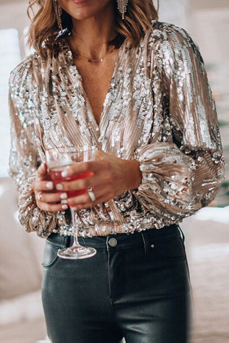 Women’s V-Neck Blouse with Balloon Sleeves