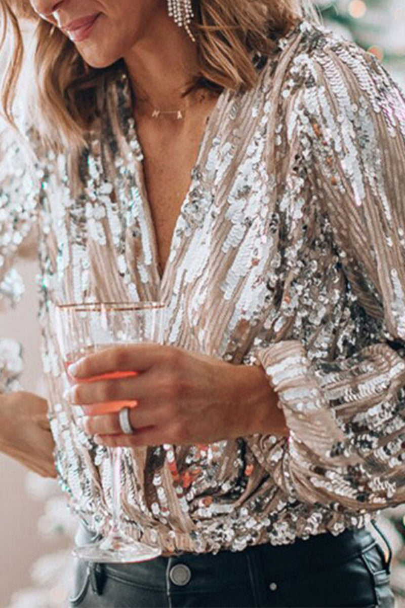 Women’s V-Neck Blouse with Balloon Sleeves