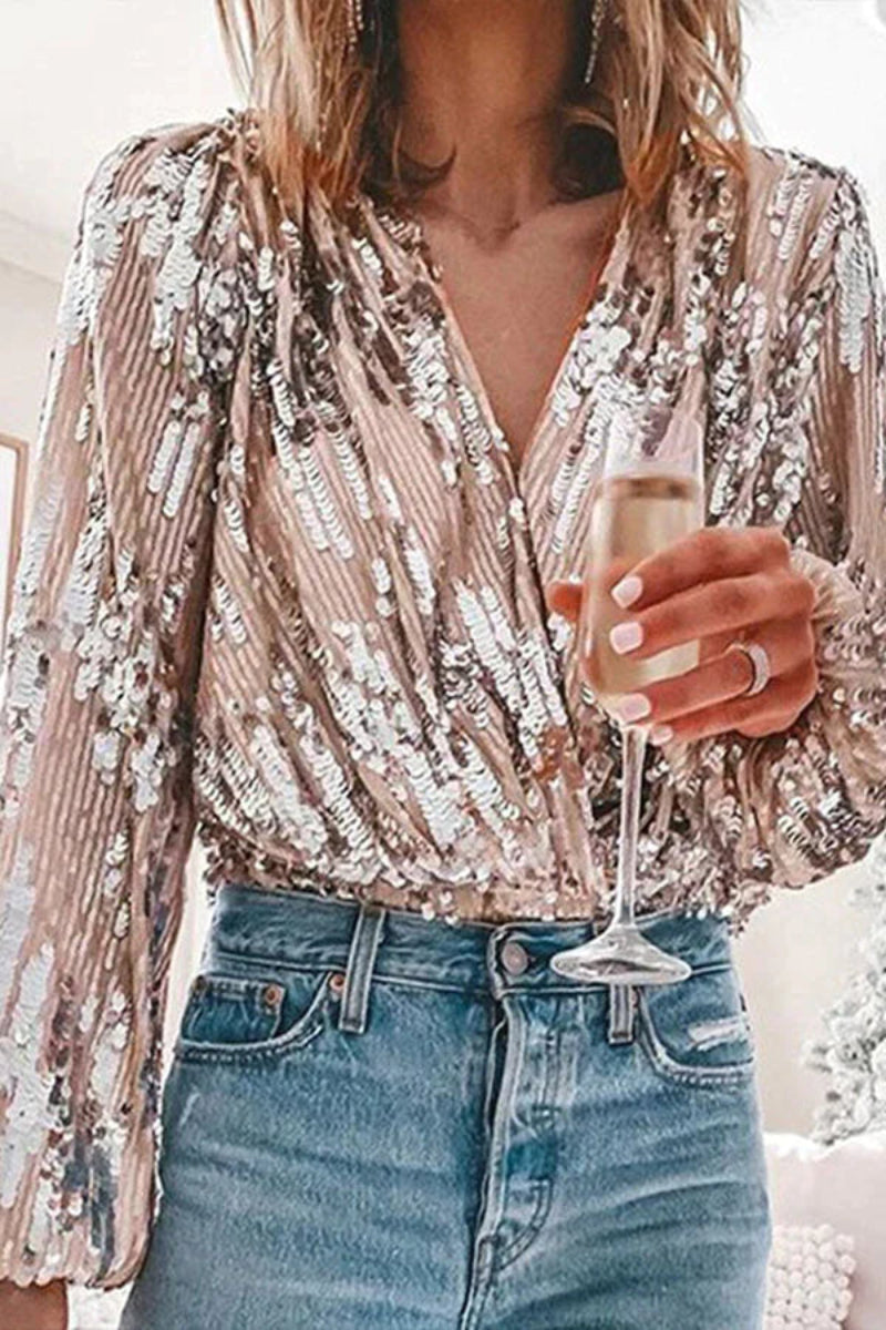 Women’s V-Neck Blouse with Balloon Sleeves