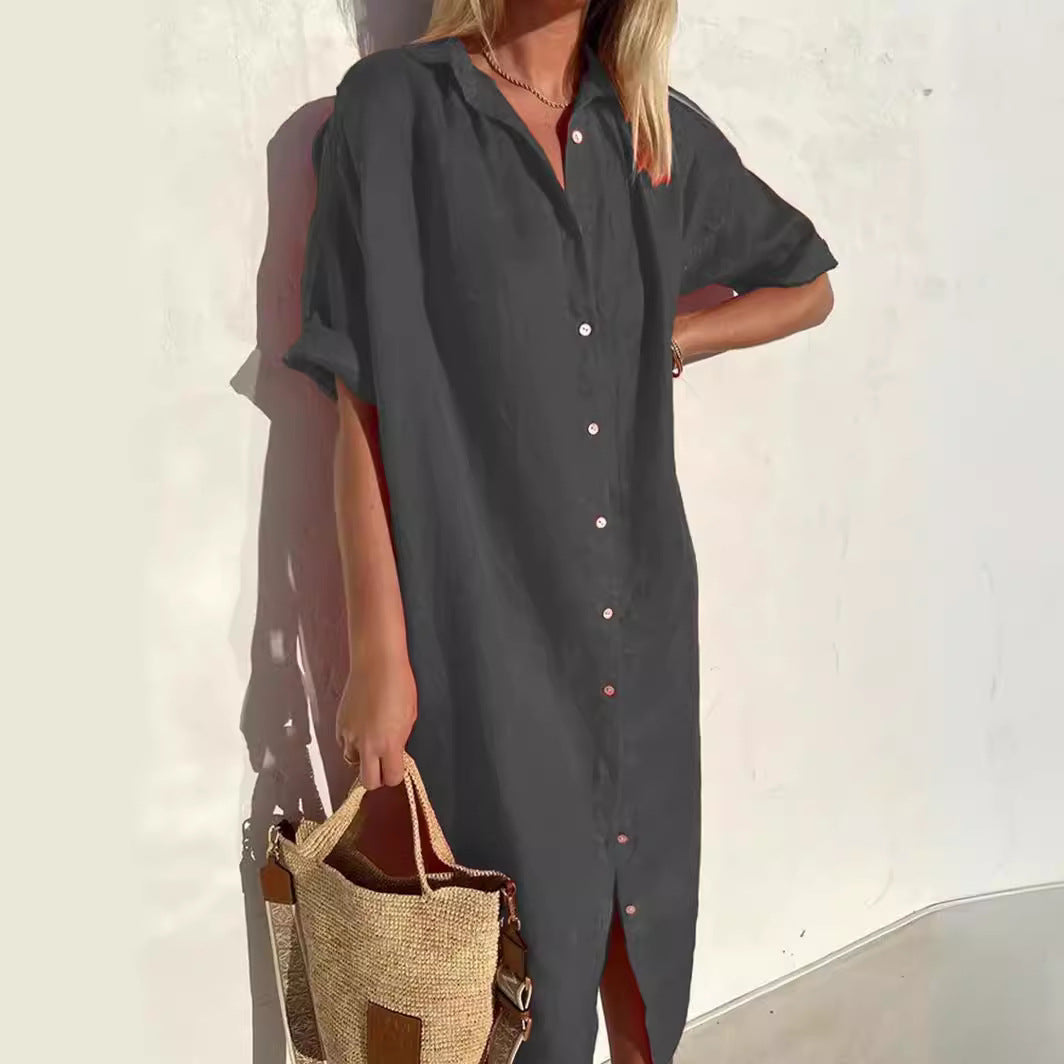 Women's Short Sleeve Button Down Dress