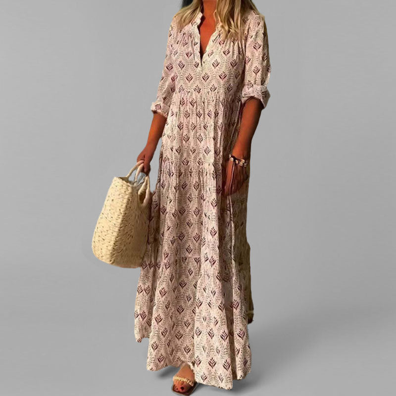 Women's Printed V-Neck Maxi Dress