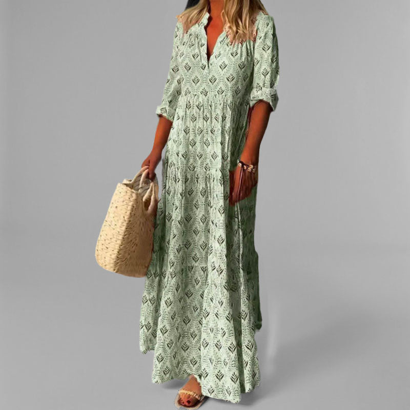 Women's Printed V-Neck Maxi Dress