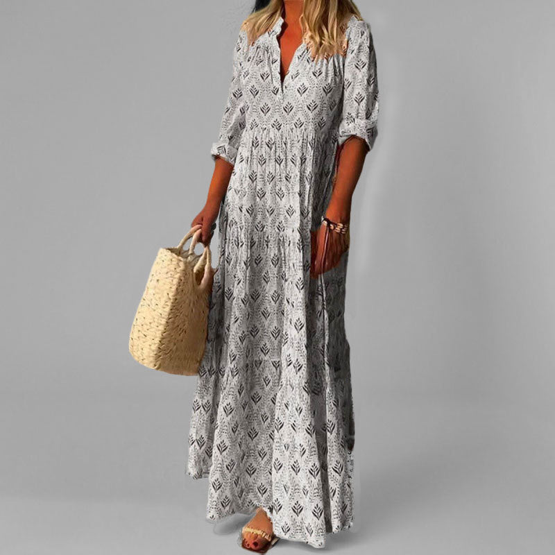 Women's Printed V-Neck Maxi Dress