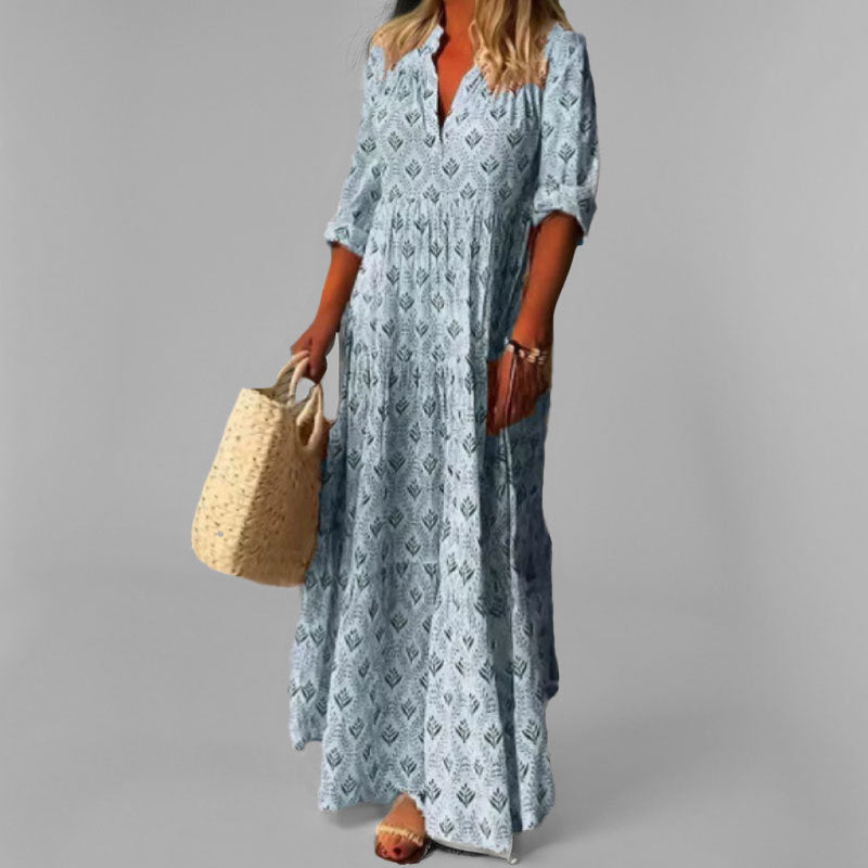 Women's Printed V-Neck Maxi Dress