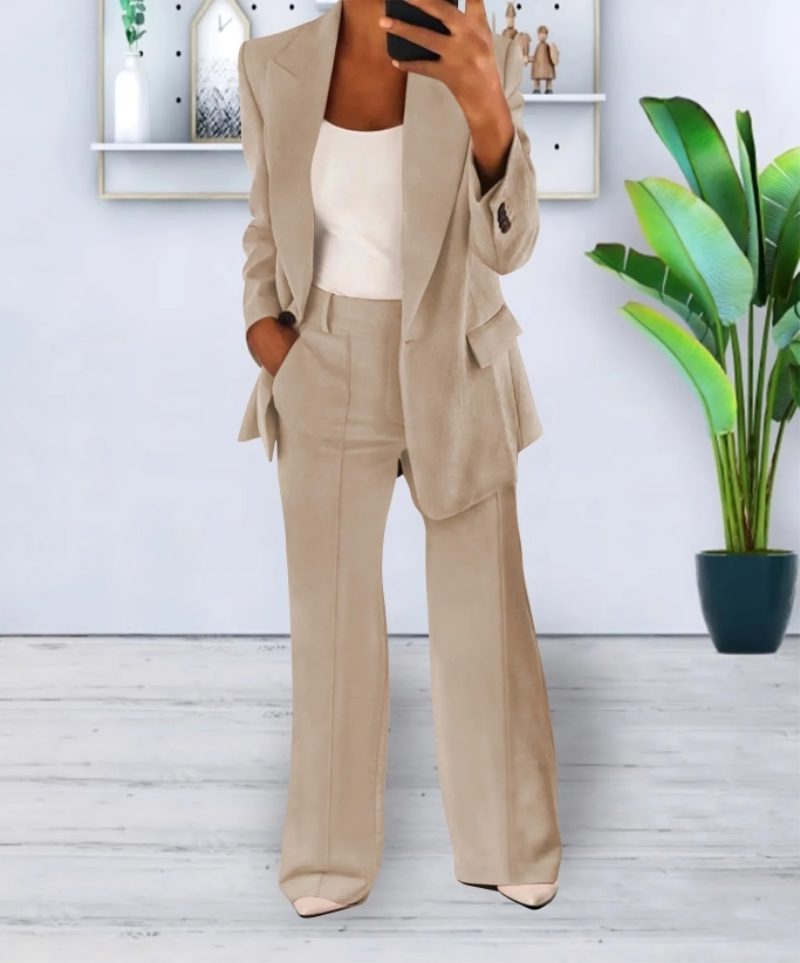 Women's Suit Set with Blazer and Wide-Leg Trousers