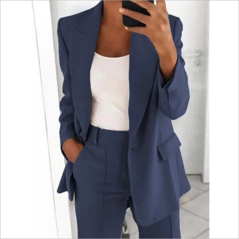 Women's Suit Set with Blazer and Wide-Leg Trousers