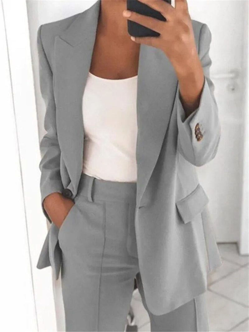 Women's Suit Set with Blazer and Wide-Leg Trousers