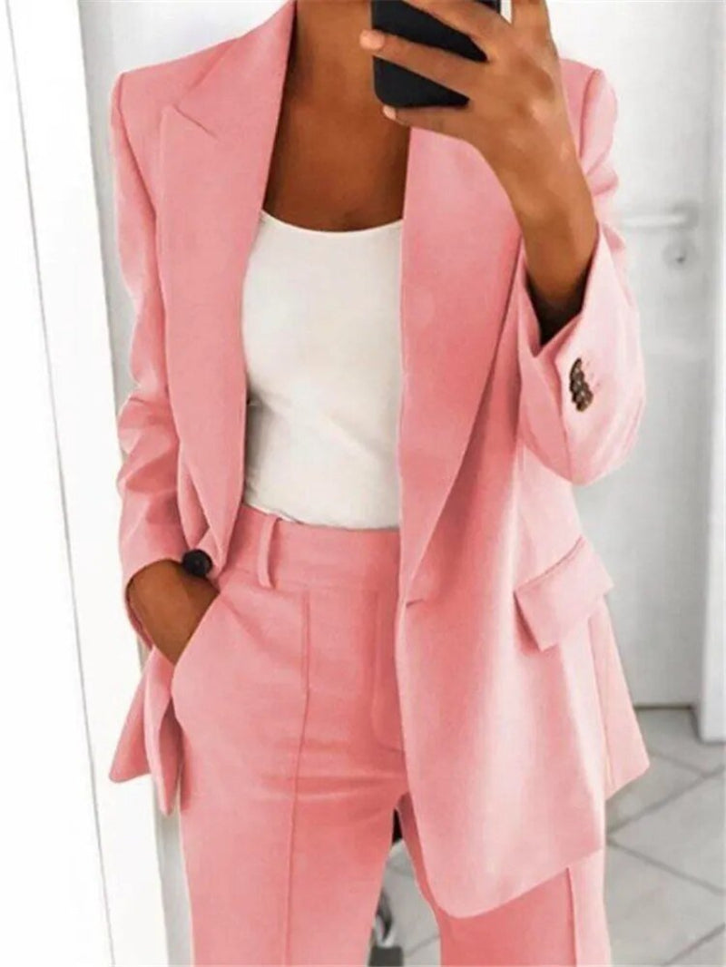 Women's Suit Set with Blazer and Wide-Leg Trousers