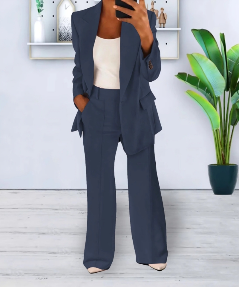 Women's Suit Set with Blazer and Wide-Leg Trousers
