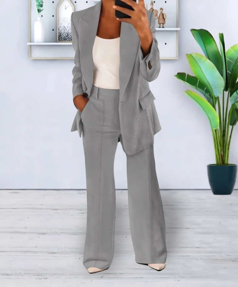 Women's Suit Set with Blazer and Wide-Leg Trousers
