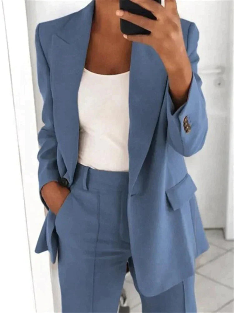 Women's Suit Set with Blazer and Wide-Leg Trousers