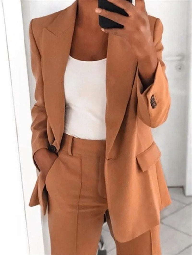 Women's Suit Set with Blazer and Wide-Leg Trousers