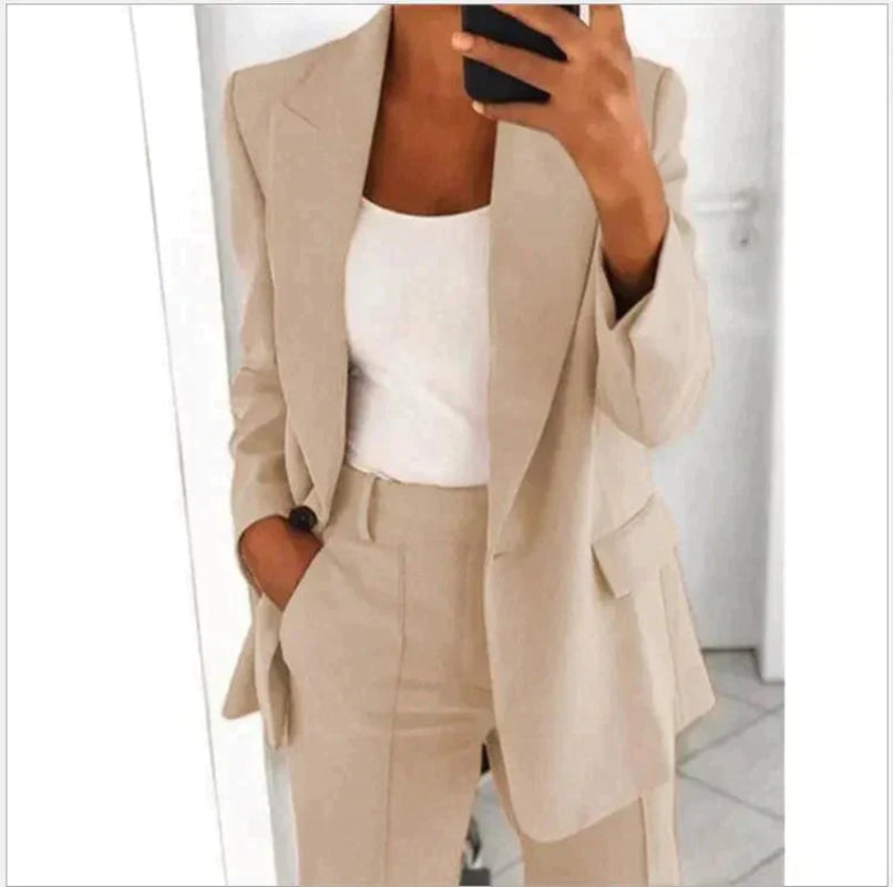 Women's Suit Set with Blazer and Wide-Leg Trousers