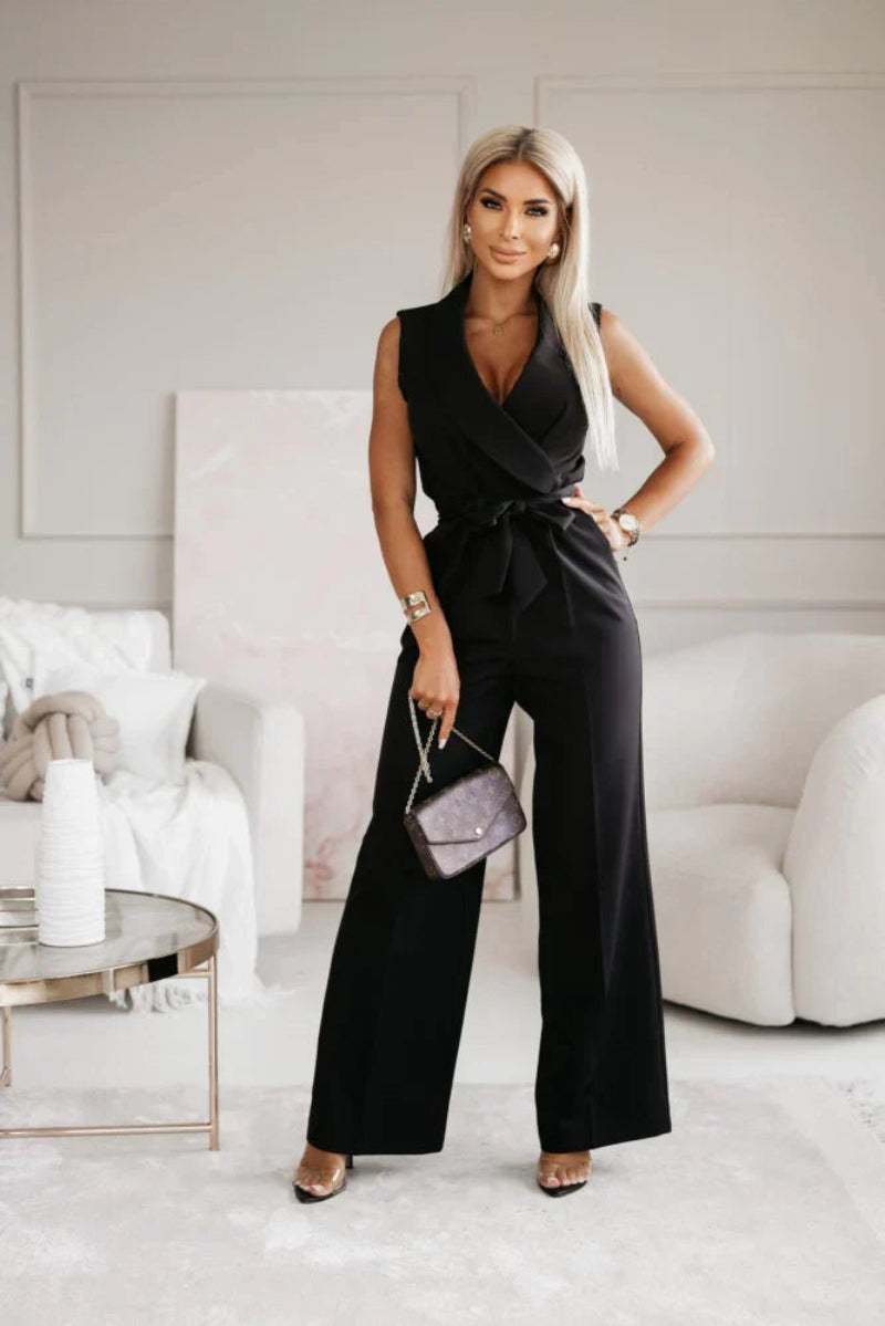 Women’s Sleeveless Wide-Leg Jumpsuit with Belt