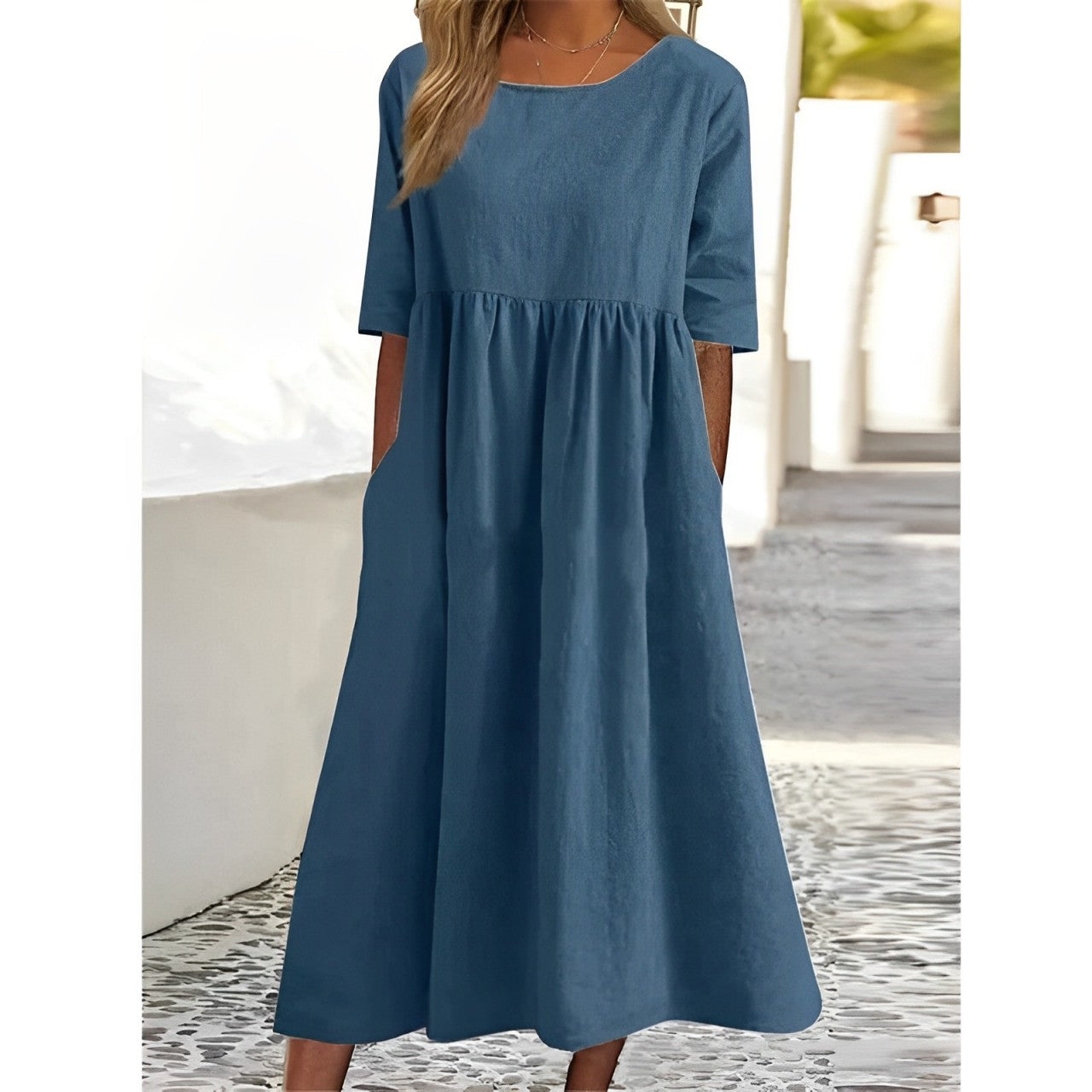 Women's Plain Pleated Midi Dress