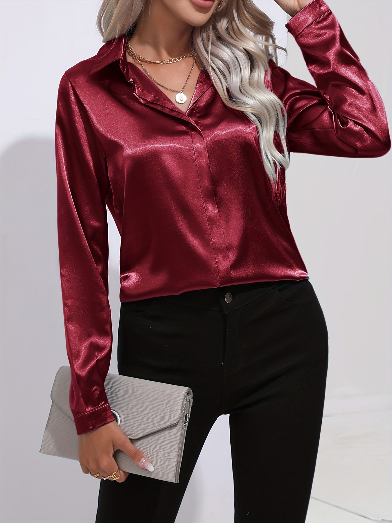 Women's Elegant Satin Blouse with Timeless Silhouette