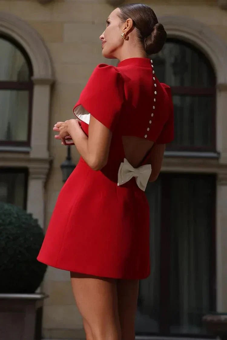 Women's Elegant Mini Dress with Petal Sleeves for Cocktail Parties