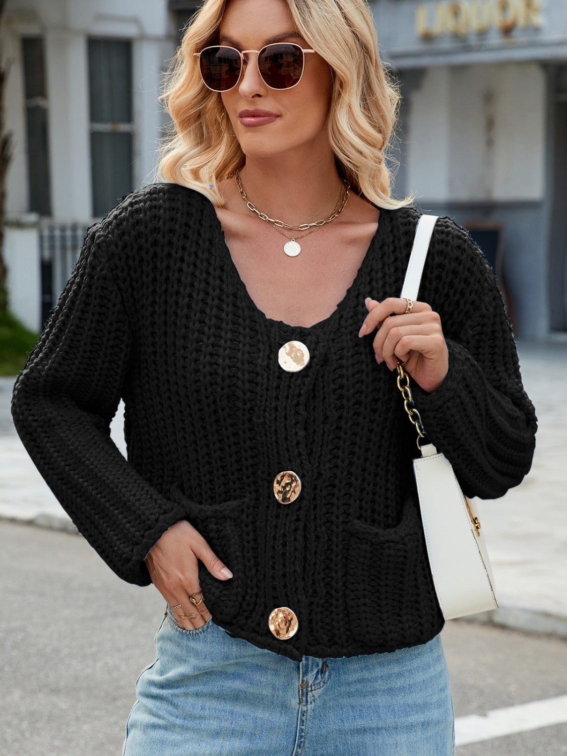 Women's Cozy Knitted Cardigan with Pockets and Buttons | Ideal for Winter
