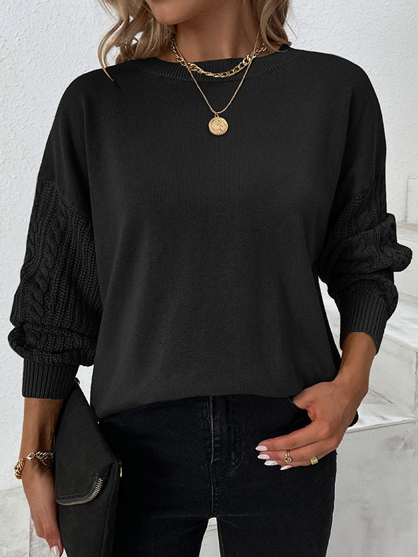 Women's Elegant Crew Neck Jumper With Solid Color and Twisted Knit | Ideal for Winter