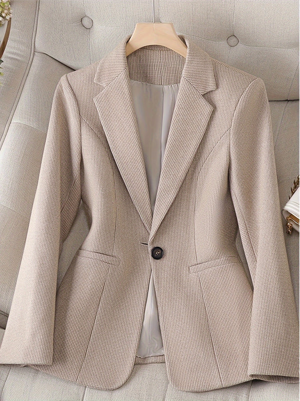 Women's Business Blazer with Notch Lapel in Beige