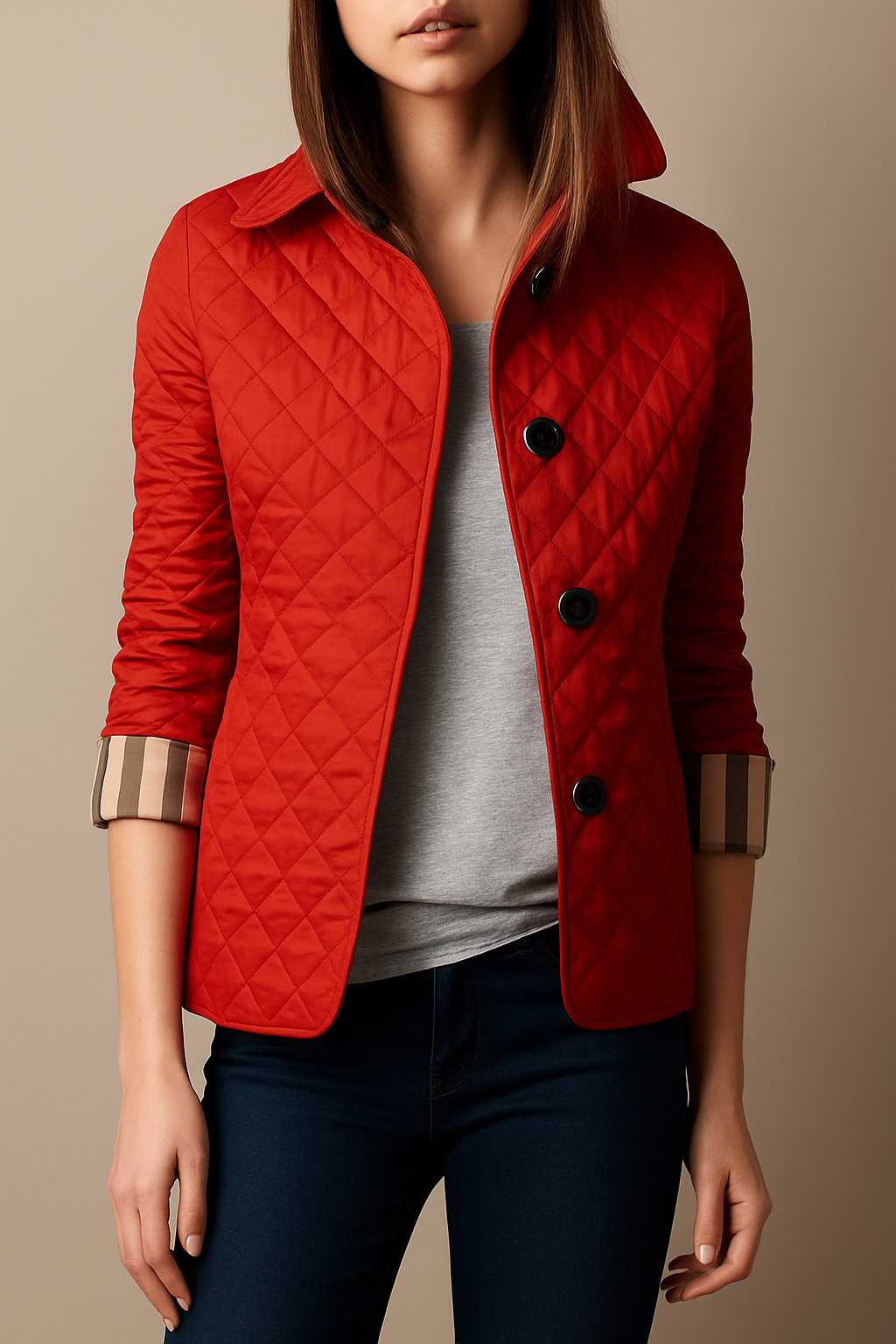 Women's Quilted Jacket with Turned-Down Collar