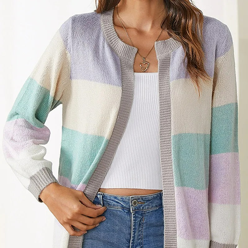 Women's Trendy Striped Multicoloured Open Front Cashmere Cardigan | Perfect for Winter