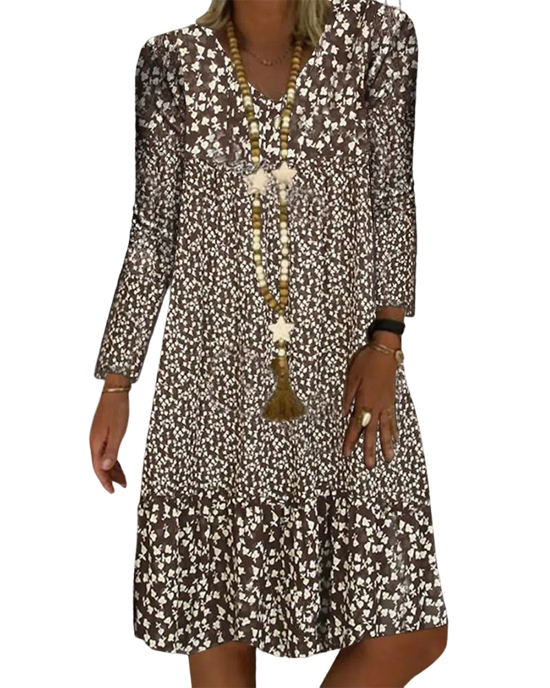 Women's Summer Elegant Long Sleeve Dress with Print | Ideal for Summer