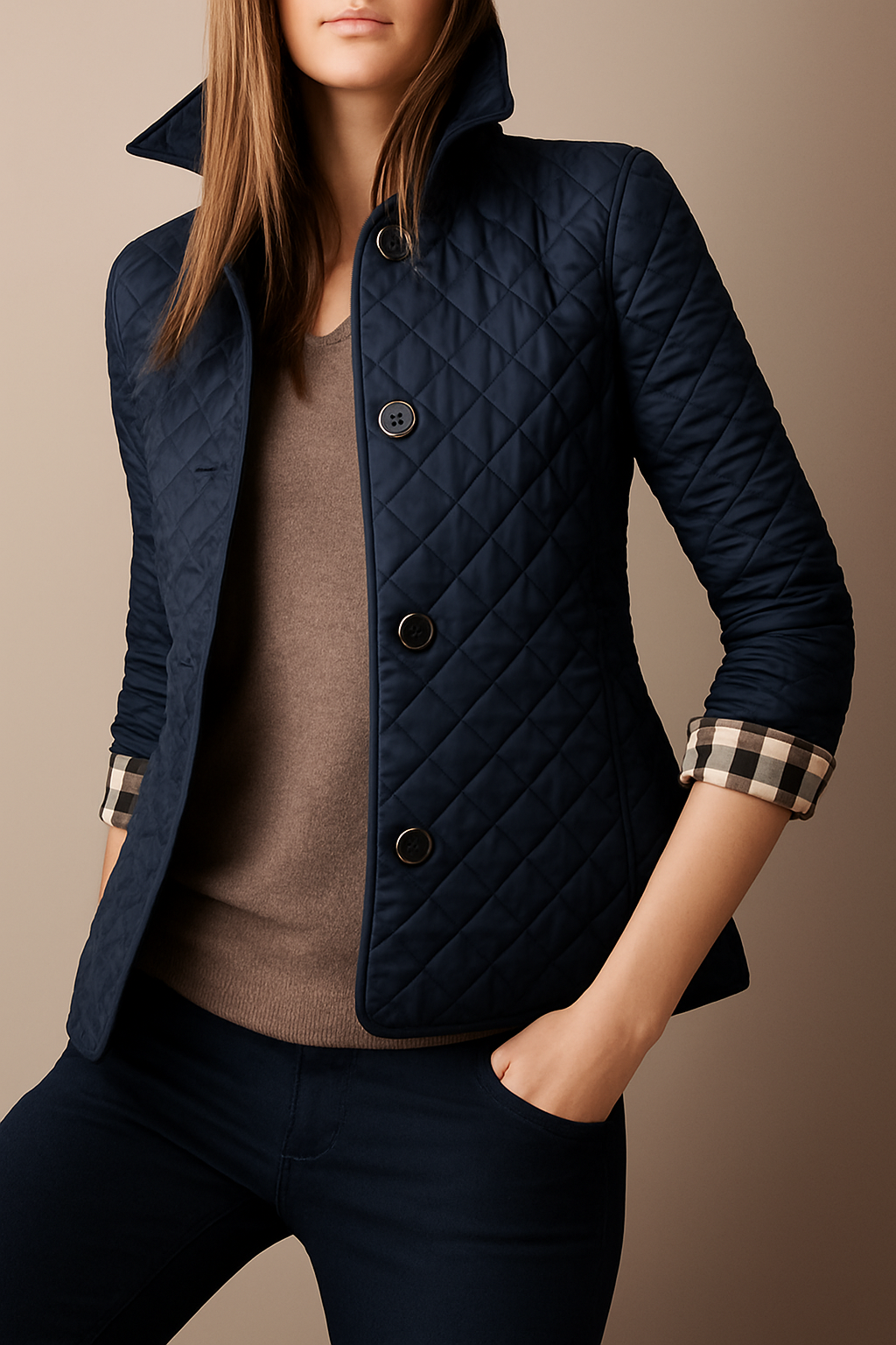 Women's Quilted Jacket with Turned-Down Collar
