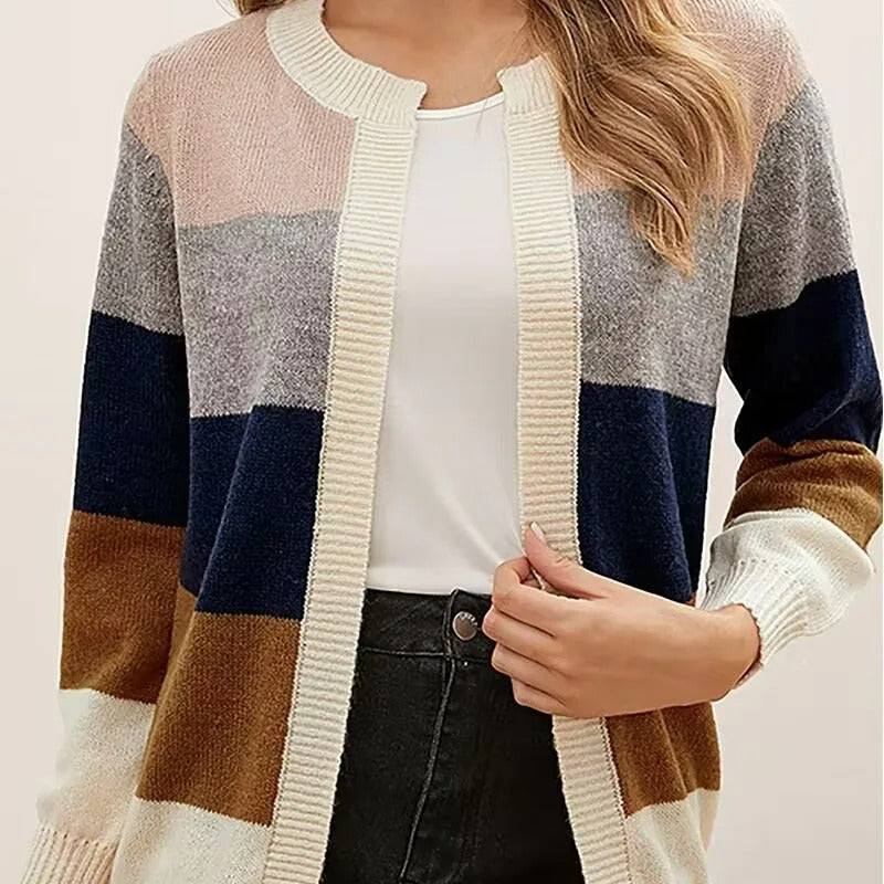Women's Trendy Striped Multicoloured Open Front Cashmere Cardigan | Perfect for Winter